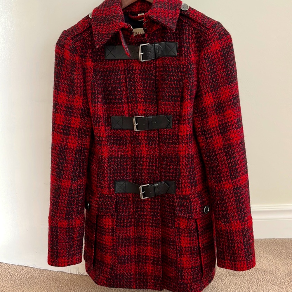 Authentic Burberry Brit red and black Wool coat